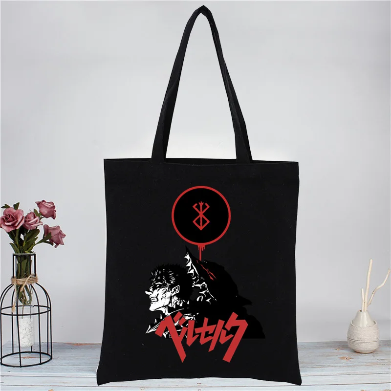 Berserk Guts Griffith Anime Swordsman Manga Women Pattern Handbag Black Casual Large Top-handle Bag Shopping Bags for Lady