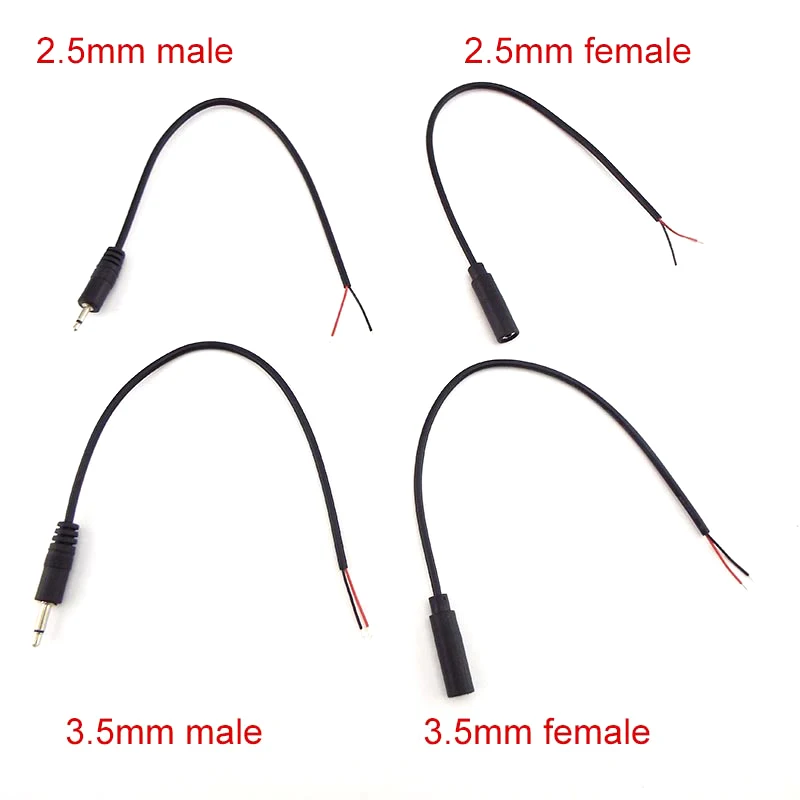 5pcs 25CM 2pin Extension Wire 2.5/3.5mm Mono Connector Cable Male Female Plug DIY Audio Repair Cable Charger for audio equipment