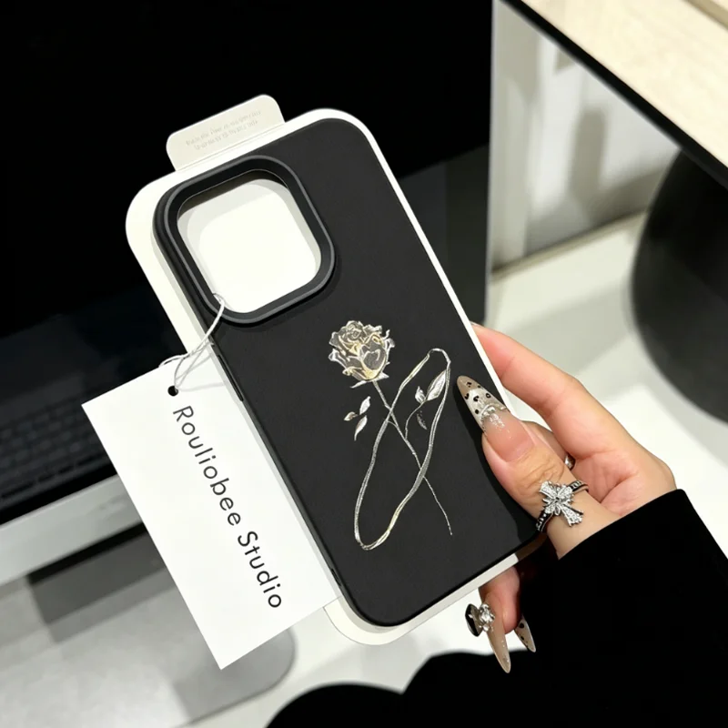 Metallic Rose Soft Matte Case For Samsung A05S A06 A07 A15 A16 A17 A34 A35 A53 A54 A55 S23 S24 FE S25 S26 Ultra A26 A36 A56 Case