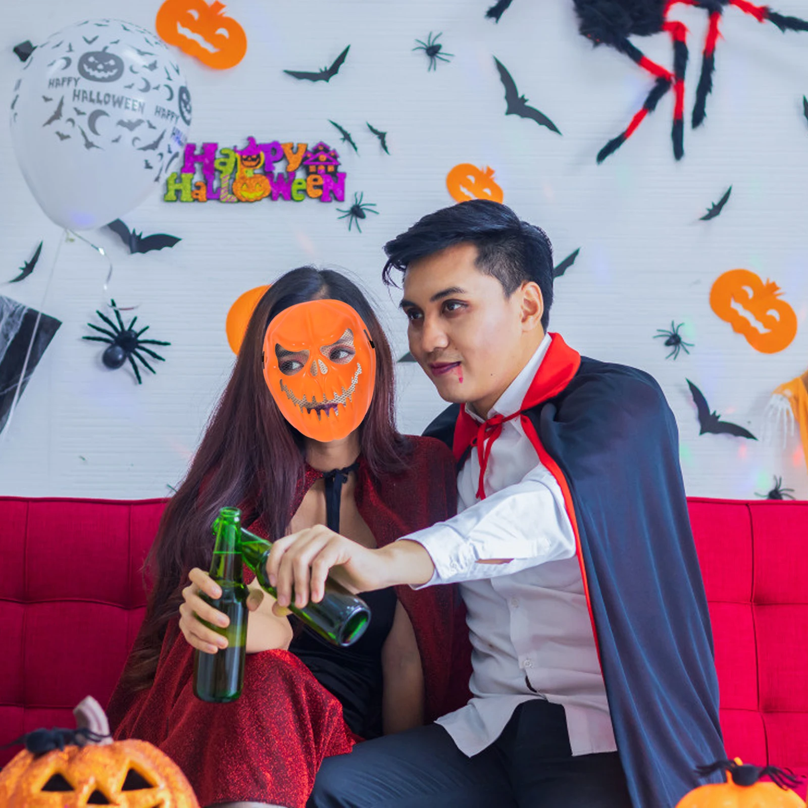 

Halloween Horror Pumpkin Mask Scary Plastic Mask Fancy Dress Party Prop Terror Mask Cosplay Mask Prom Party Favor (Orange)
