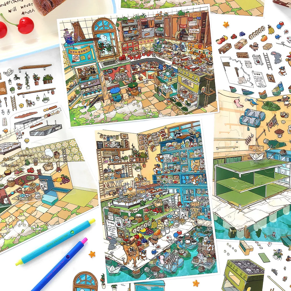 Infeel.Me oversized scenery stickers the 36th ins of our daily business featuring fun scene stickers 2.5D assembly sticker gift