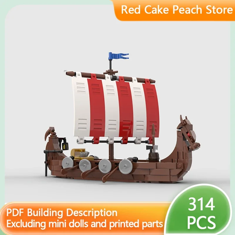 Street View Model MOC Building Bricks Viking Sailboat Cow Head Ship Modular Technology Gifts Holiday Assemble Children Toys Suit