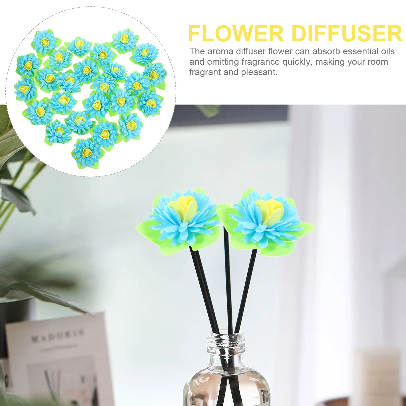 

50 Pcs Diffuser Aromatherapy Flowers Scented Blue Diffusers Essential Oil for Bedroom