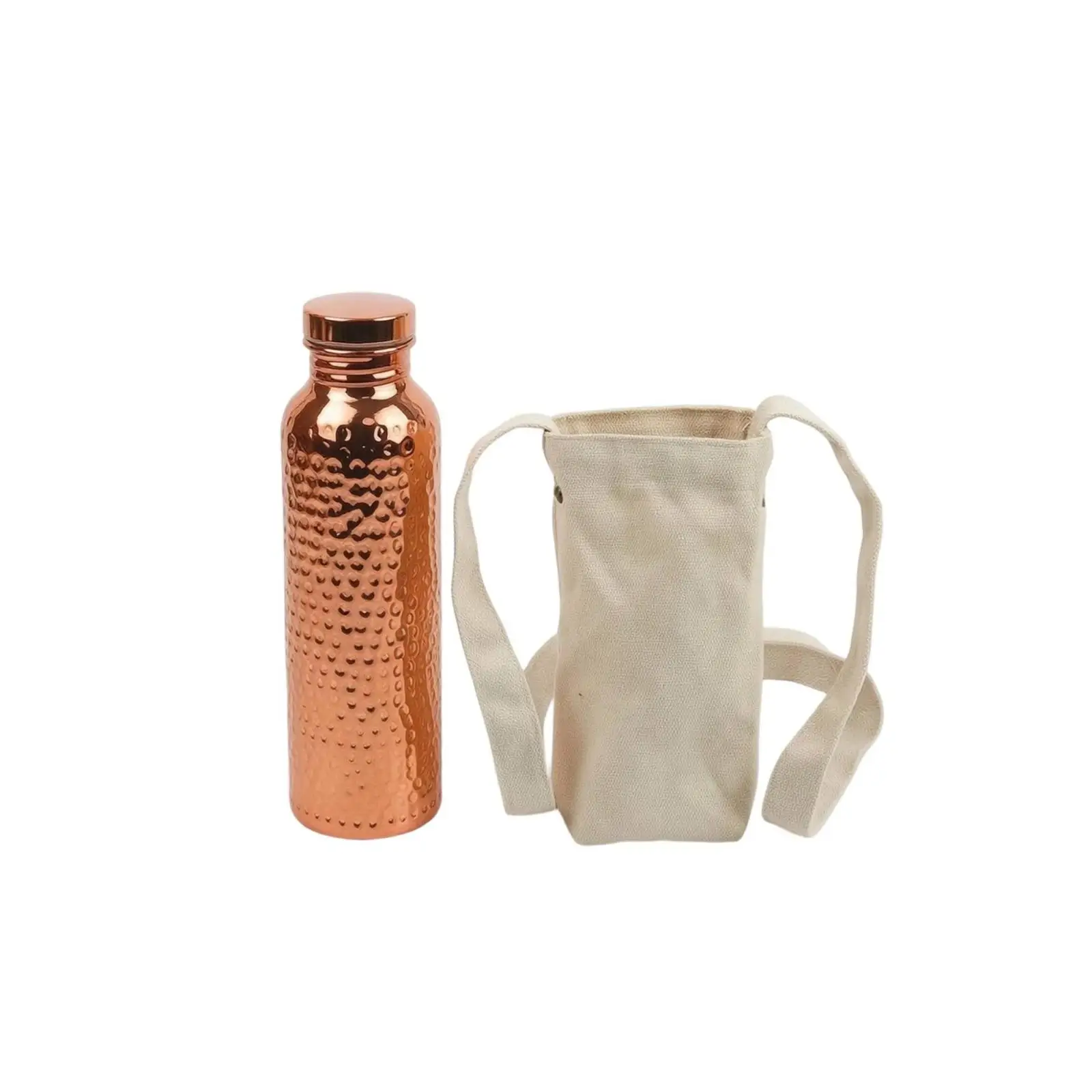 Insulated Bottle with Carry Bag Hammered Copper Bottle Double-Walled Water Bottle for Journeyers, Commuters, Travel, Office, Gym