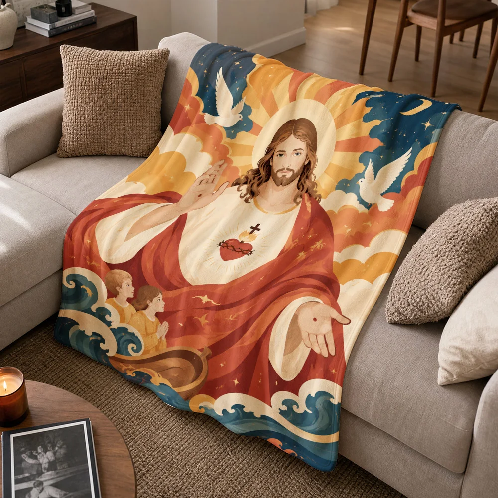 High Quality Jesus Christ Spiritual Artwork Throw Blanket for Sofa Religious Christian Decor Gift Home Tapestry Cover