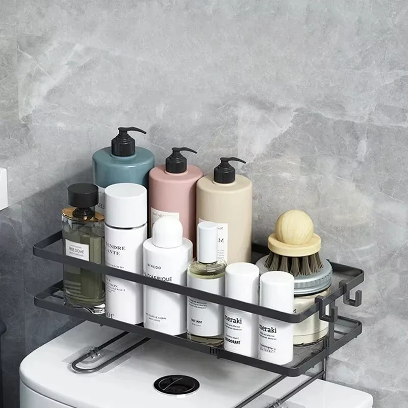 

1 шт. полка для унитаза, неперфорированная, многофункциональная полка для хранения в ванной комнате, стеллаж для хранения с крючками