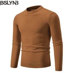 Autumn Winter Men’s Slim Fit Sweater Knitted Pullover O Neck Solid Color Long Sleeve Warm Knitwear