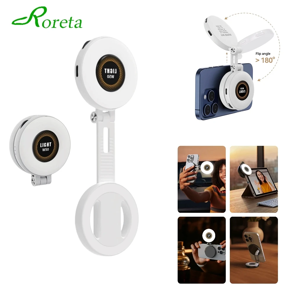 Roreta Magnetic Fill Light Mini Selfie Ring Fill Light 3 Mode with Led Light Universal for Smartphone Iphone Android photography