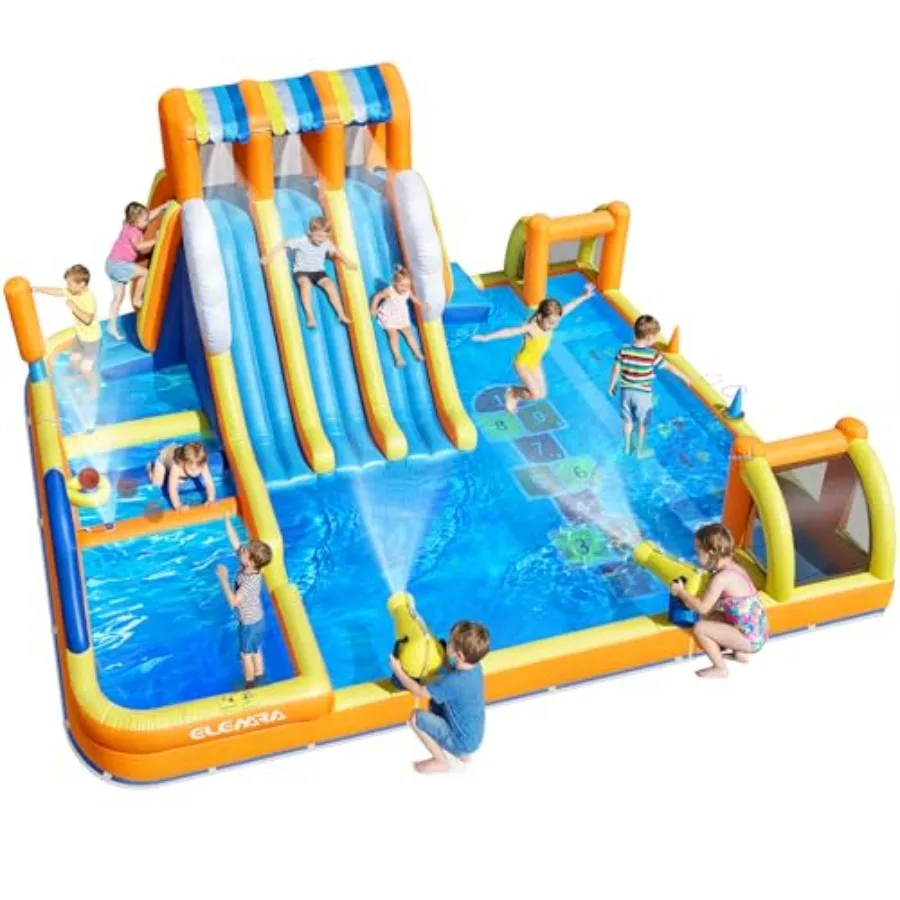 

Inflatable Water Slide for Big with 950W Air Blower 20.07x15.91FT 12-in-1 Bounce House 3 Long Slides Digital Springboard Climbi