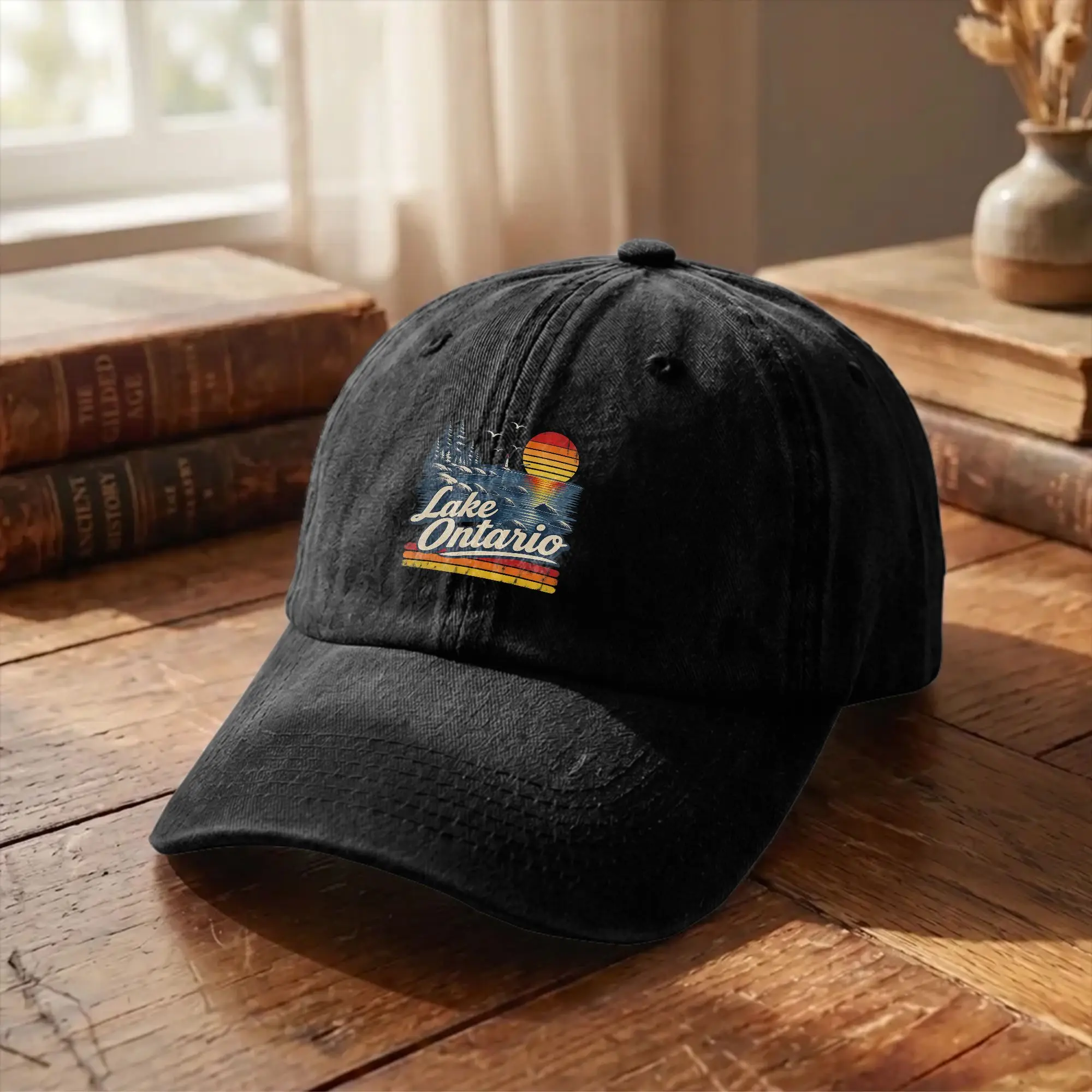 Retro Sunset Great Lakes Lake Ontario Unstructured Baseball Caps Distressed Denim Souvenir Snapback Cap Men Women Adjustable Hat