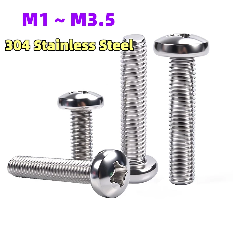 M1 M1.2 M1.4 M1.6 M2 M2.5 M3 M3.5 Mini Micro Small GB818 304 Stainless Steel Cross Phillips Pan Head Screw Round Bolt