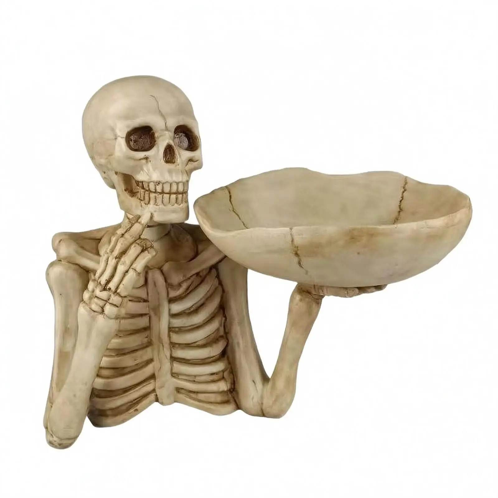 Skeleton Tray Aged Finish Structural Storage Tray Bone Colored Cranium Catchall for Entryway, Hallway