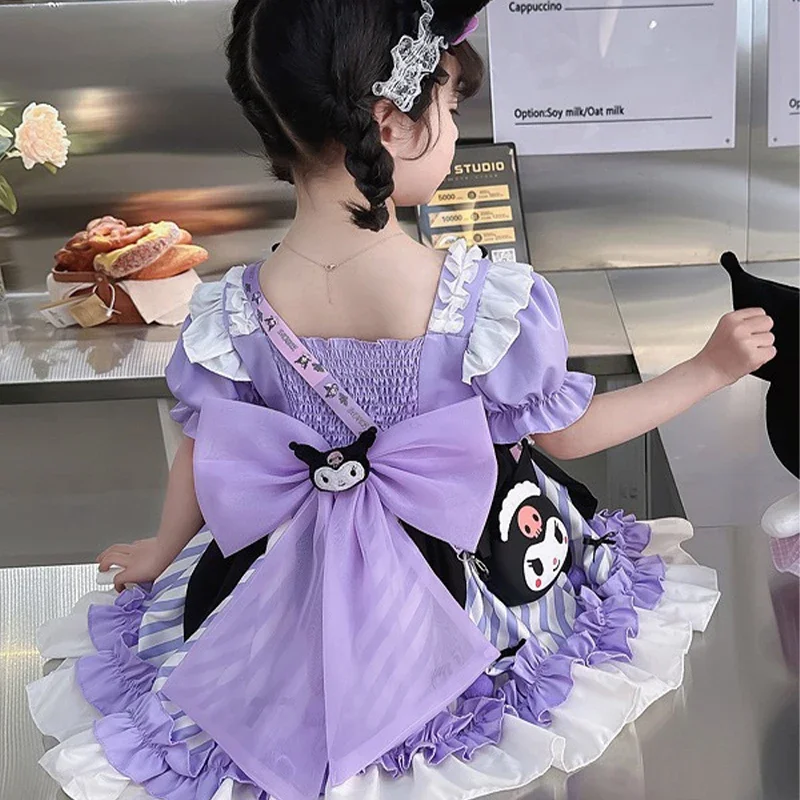 Kawaii Sanrio Kuromi My Melody Dress Child Girl Cute Cartoon Lolita Princess Dress Cos Service Anime Figure Festival Gift