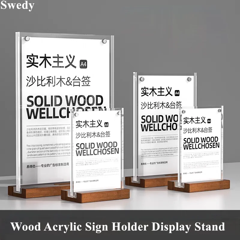 

A4 210X297MM Wooden Magnetic Acrylic Sign Holder 8.5 X 11 Table Display Stand Restaurants Flyer Menu Paper Holder Photo Frame