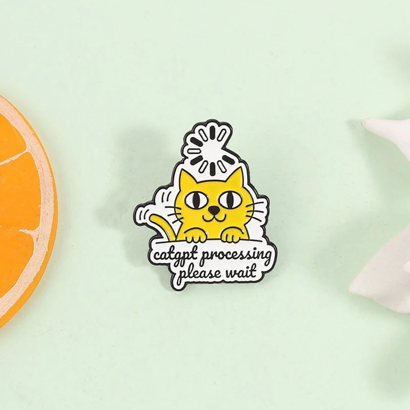 Catgpt Processing Please Wait Enamel Pin Loading Spinner Cute Cat Artificial Intelligence Brooch Lapel Badge Jewelry Gift