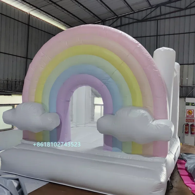 Rainbow  bounce house commercial inflatable bouncer inflatable castle  inflatable bounce house white bounce house for sell