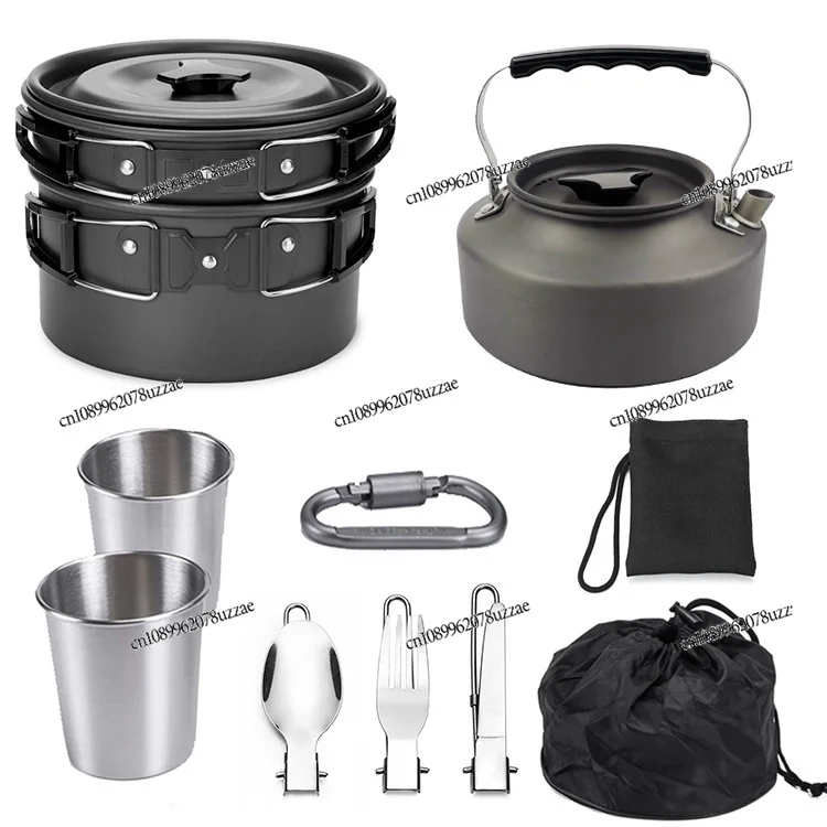 Outdoor Products, Set of Pots for 2-3 People, Camping Cookware Set, Folding Pot Set, Teapot Combination.