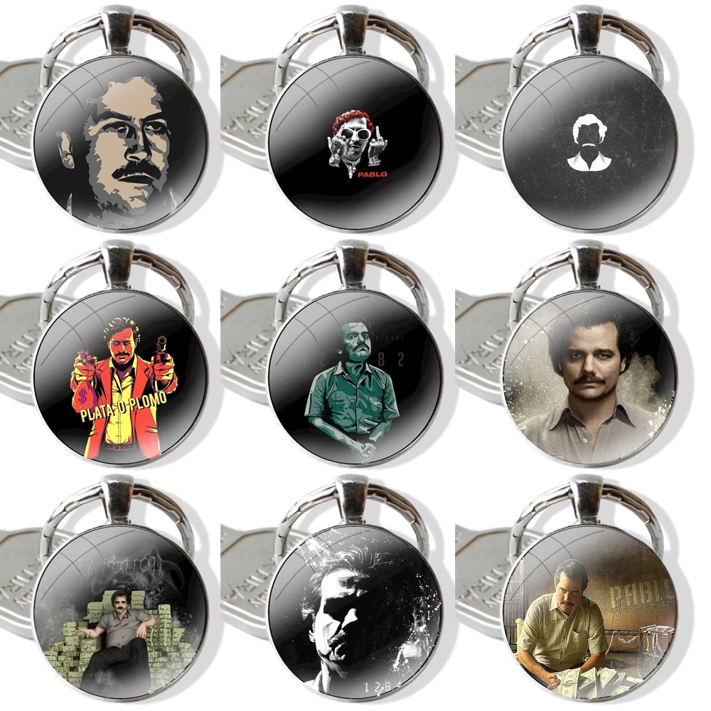 Pablo Escobar Keychain Handmade Glass Cabochon Key Ring Holder Pendant Key Chains