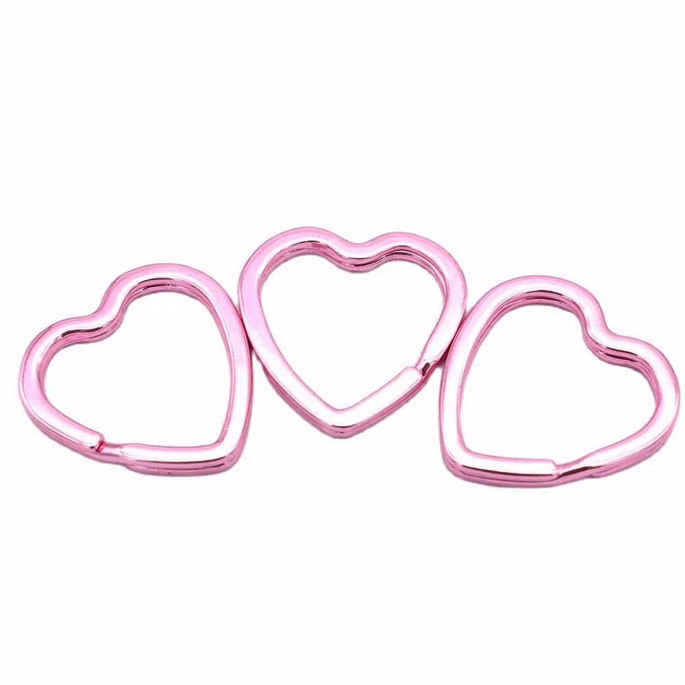 Pink Heart Shaped Split Key Rings Metal Key Ring Clip Key Fob Hardware Lovely Shape Key Ring Key Chains DIY Handmade Accessories