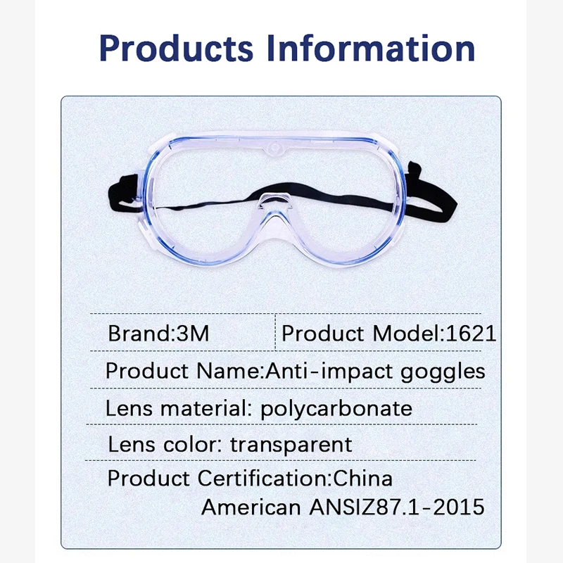 3M 1621】Eyeglasses Goggles Impact PC Chemical Splash Safety Personal Protection Impact Protection Labour Protection Eyeglasses