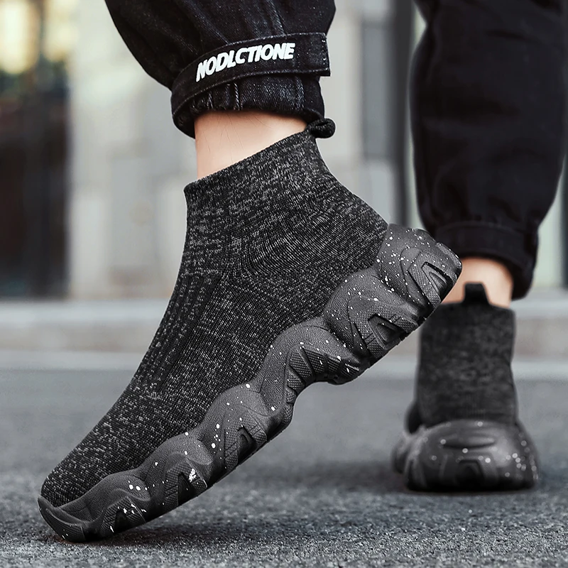 Men Shoes New Comfortable High-top Walking Shoes Women Lightweight Fashion Casual Sneakers Breathable Slip on Mens Loafers Black
