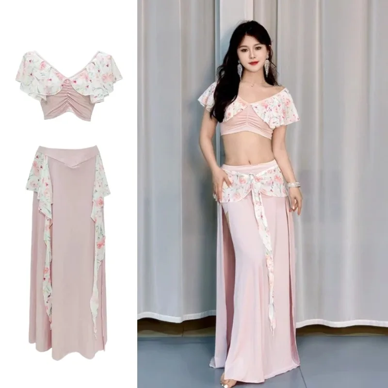 

Adult Women Belly Dance Practice Set Top Long Skirt Side Slit Suit Oriental Dance Costumes Stage Performance Outfit New