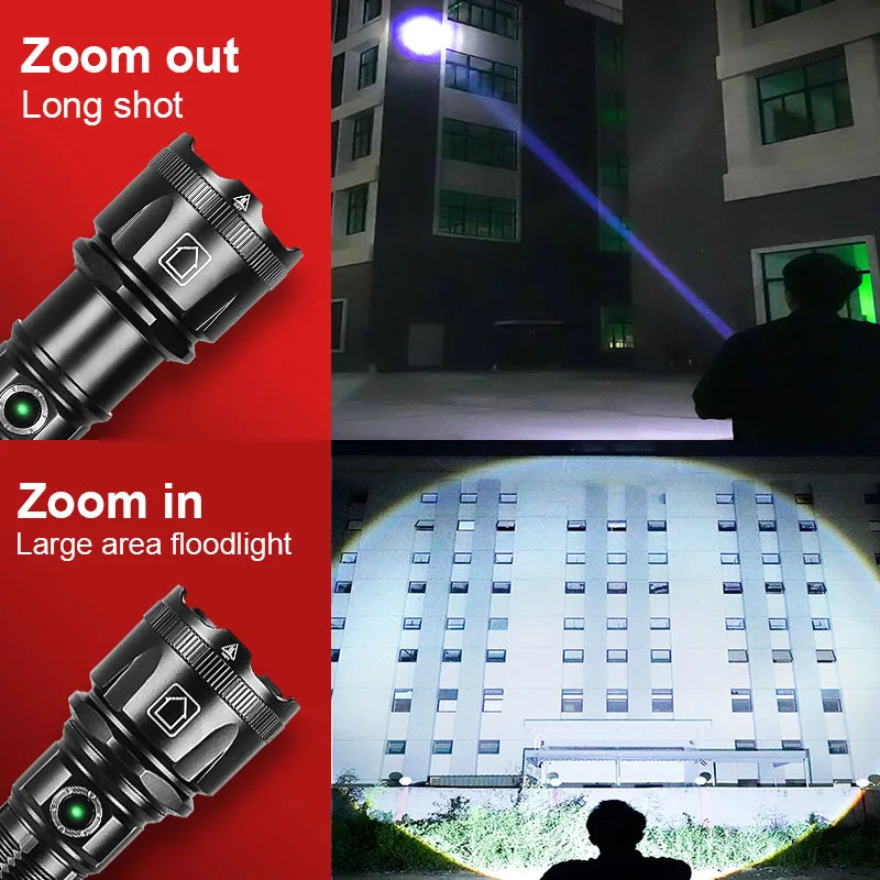 White Laser Flashlight 5000000LM Fluorescent Light Powerful Torch Zoomable Flash Light Wide Range Camping Light Tactical Lantern