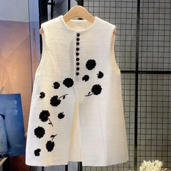 Spring Autumn Chic Embroidered Vest Coat Ladies Elegant Jacket Vests White Sleeveless Top Fashion French Women's Clothing