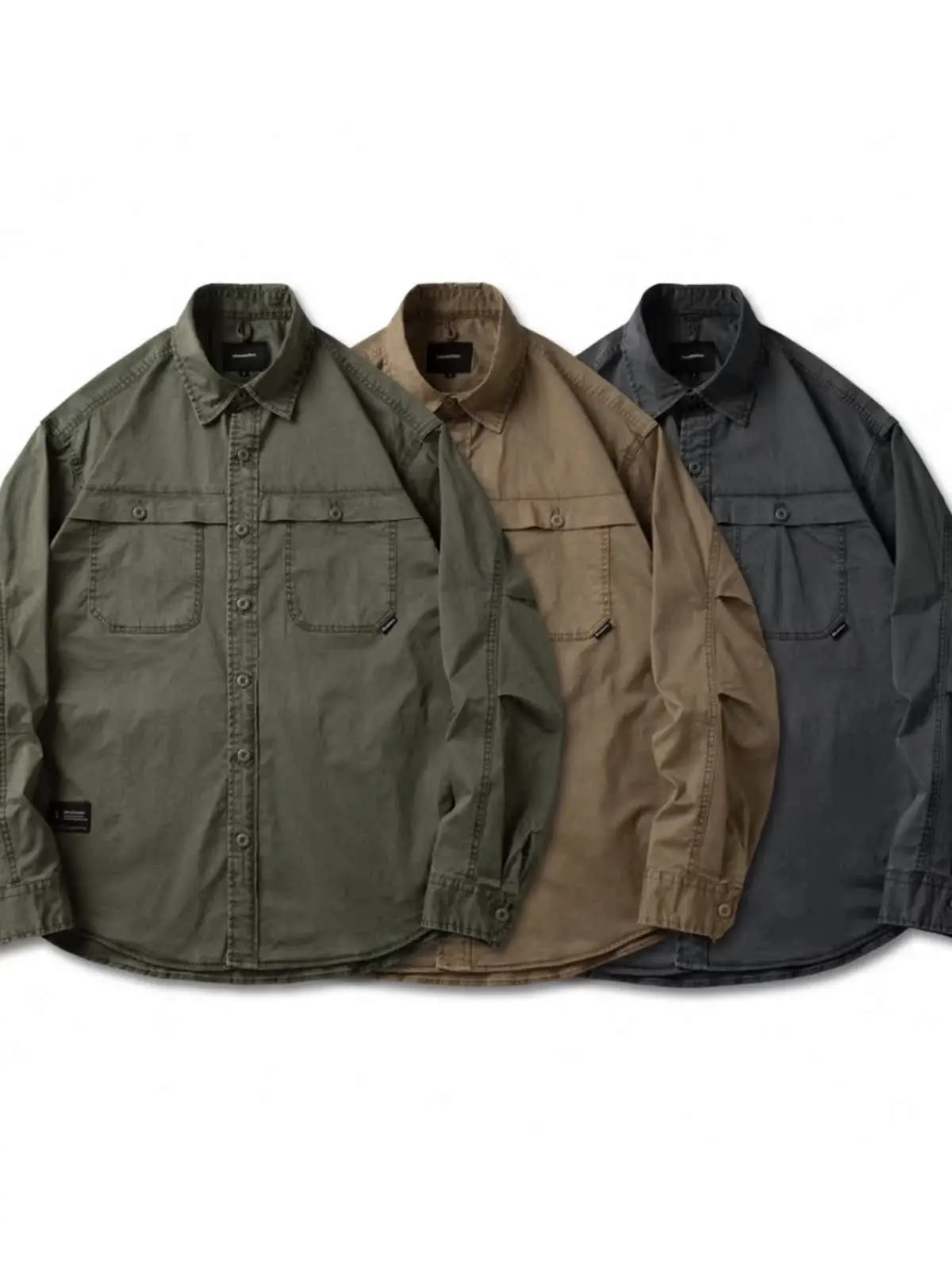 

American Sle Workwear irt Men's Vintage Loose Long Sve Casual Outerwear Spring Autumn Versatile Classic Fit