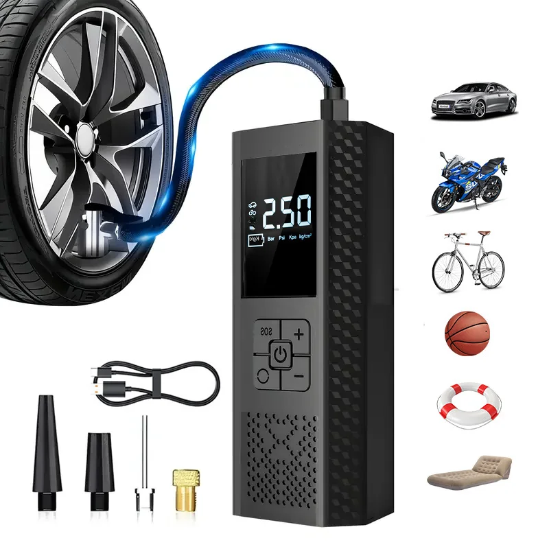 

Portable tire inflator, wireless car tire inflator with pressure gauge and LED light