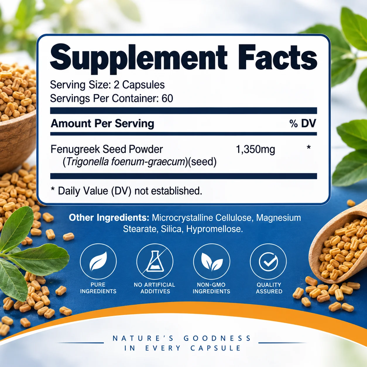 Fenugreek Capsules - Promotes Brain, Nervous and Overall Health, Balance Hormones, Improve Mood, Maintain Vitality and Immunity