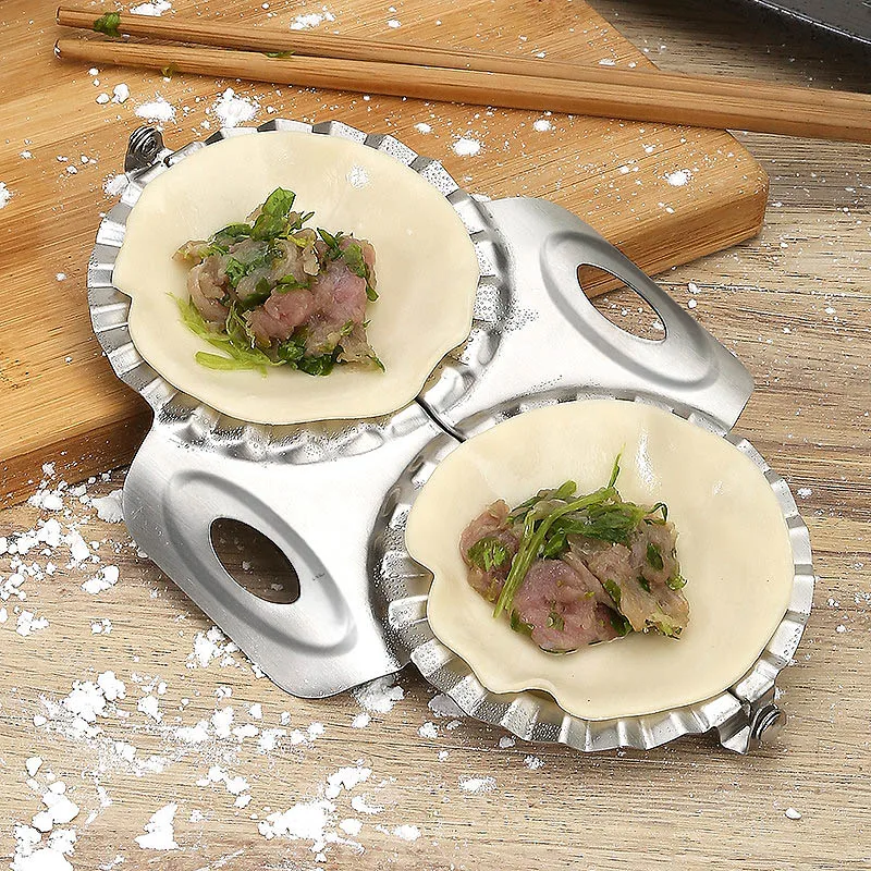 Double Headed Stainless Steel Dumpling Maker Crimped Design Seals Tight Jiaozi Press Molds Rust-proof With Handle