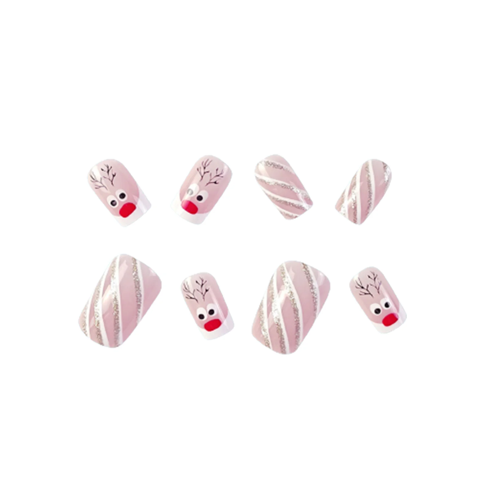 French Style Christmas Fake Nails with Glitter Durable & Never Splitting Comfort Fake Nails for Women and Girl Nail Salon