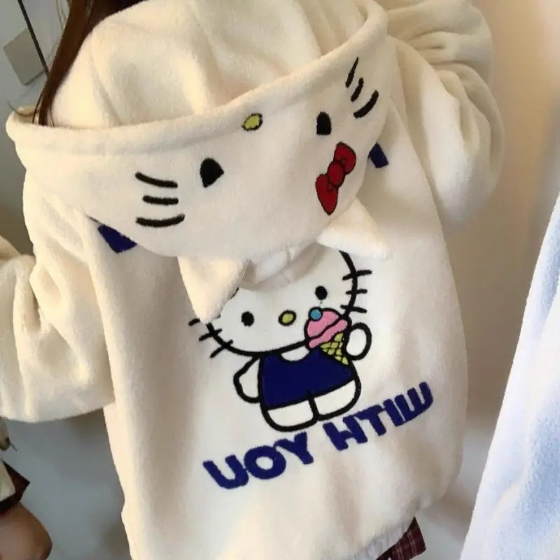 

Hello Kittys Hoodie Jacket Women Zipper Coat Girls Cardigan Sweatshirt Plush Jacket Fall Winter Cotton-Padded Jacket Streetwearr