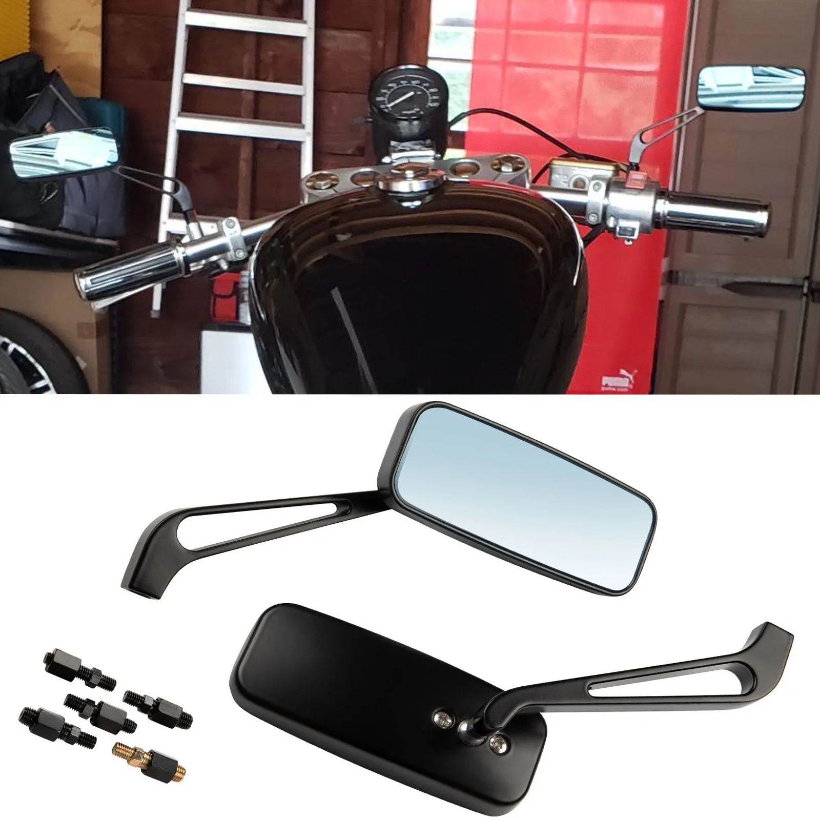 

Rectangle Motorcycle Rear Mirrors Compatible For Harley XL1200X Forty-Eight