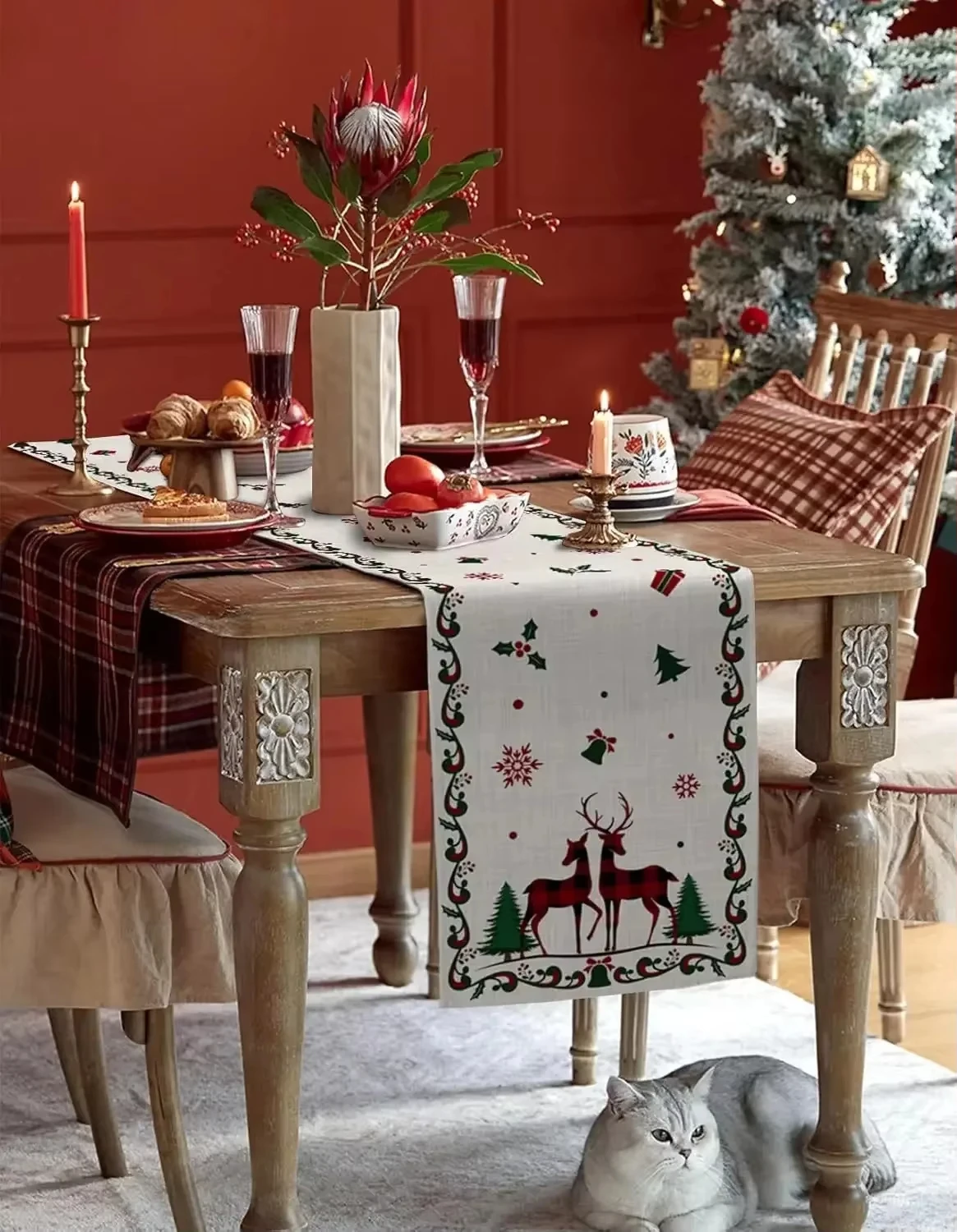 1pc Weihnachten Hirsch Tisch Läufer Festival Thema Tisch Dekoration Langlebig Familie Restaurant Party Klassische Weihnachten Atmosphäre