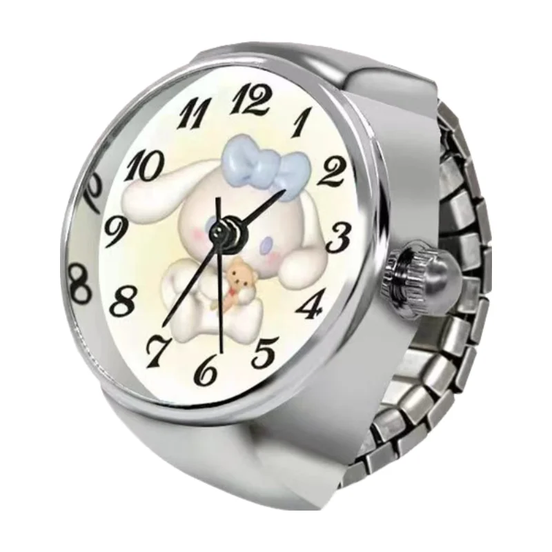 Kawaii Sanrio Hello Kitty Watch Ring Cute Kt Cat Bow Rhinestone Clock Ring Watches Girls jewelry Kids Toys Gifts