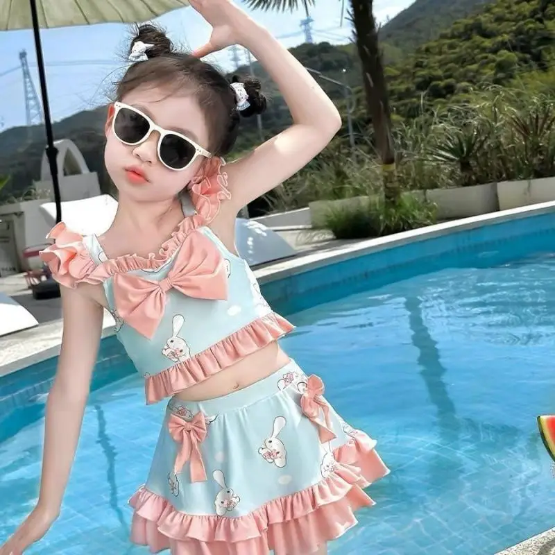 Cinnamoroll Swimsuit Kawaii Girls Summer Vacation Beach Bikini Princess Style Swimwear Cute Kids Swim Clothes Quick Dry Gift