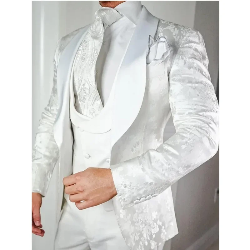 3-piece men's wedding dress 2024 Groom tuxedo Slim suit with satin lapel custom men's fashion wear