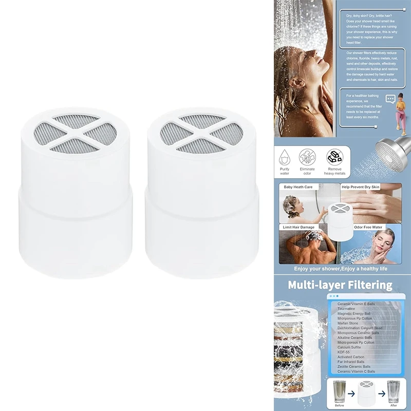 2Pc Easy To Install Shower Filter Replacement Cartridge For Jolie-Compatible Shower Heads