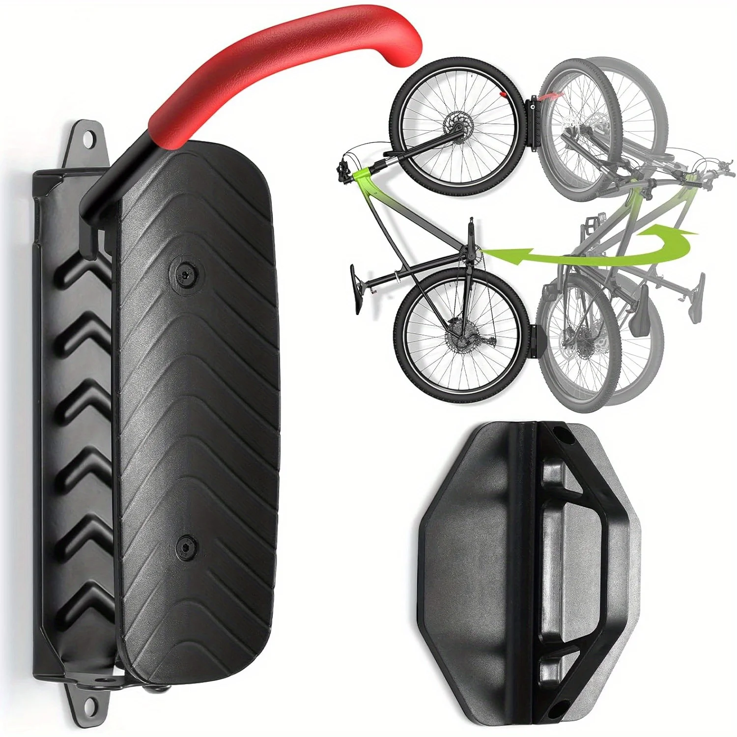 

Rotating Bike Wall Mount, Heavy Duty Vertical Bicycle Storage Rack, Space Saving Garage Hook Hanger with 65 lbs Load Capacity,