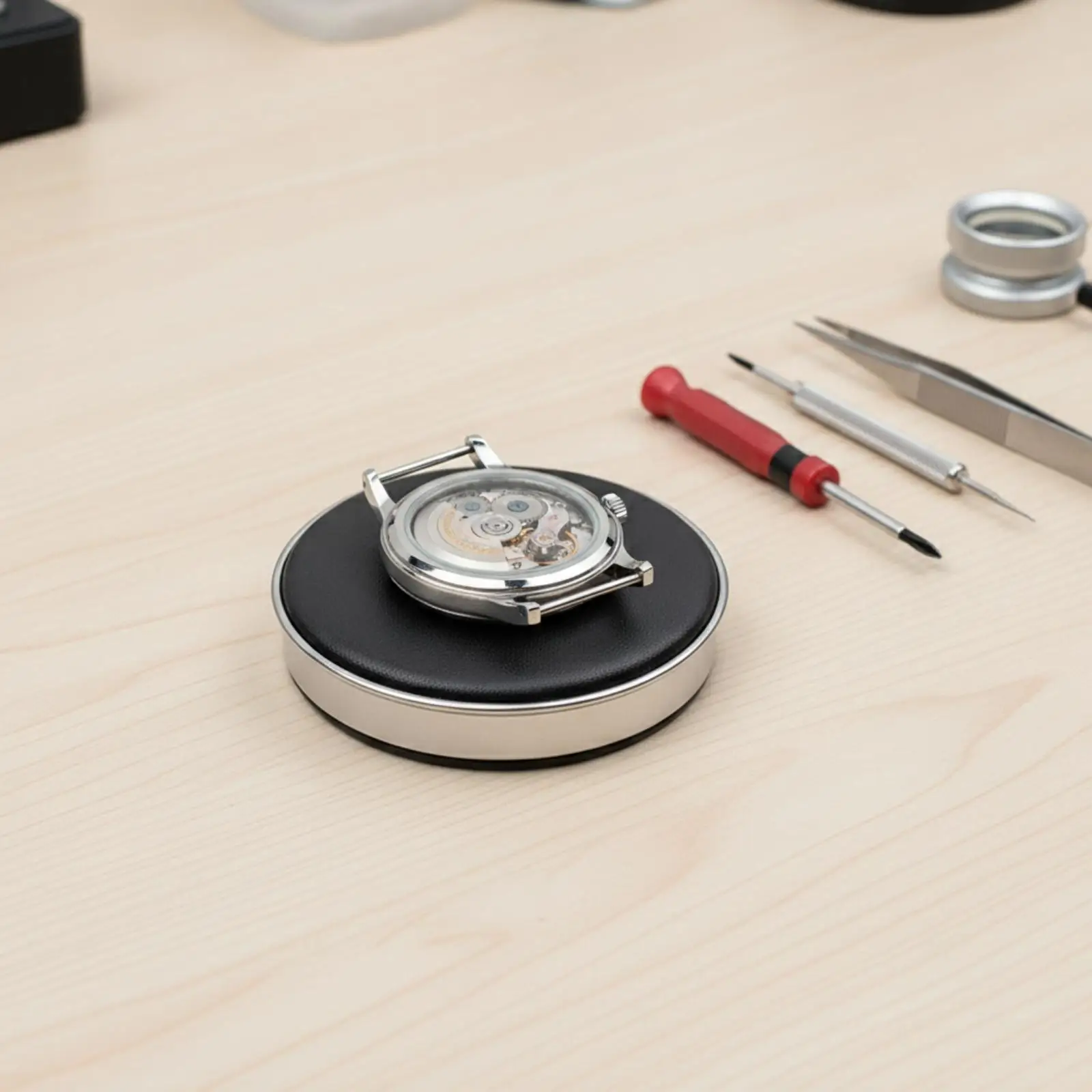 2xWatch Repair Pad Non-Scratching Watch Mat with Metal Rim Shielded for Watchmakers, Hobbyists, Workbench