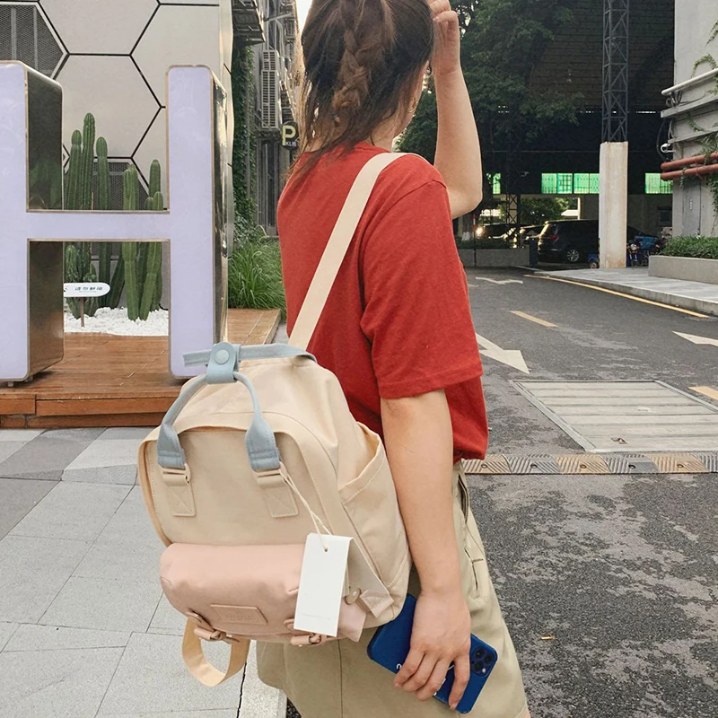 Doughnut Mcngbcnt Canvas Bapa Large Capaci Student Bookbag New Color Double oulder Bag Korean Sle College Wind