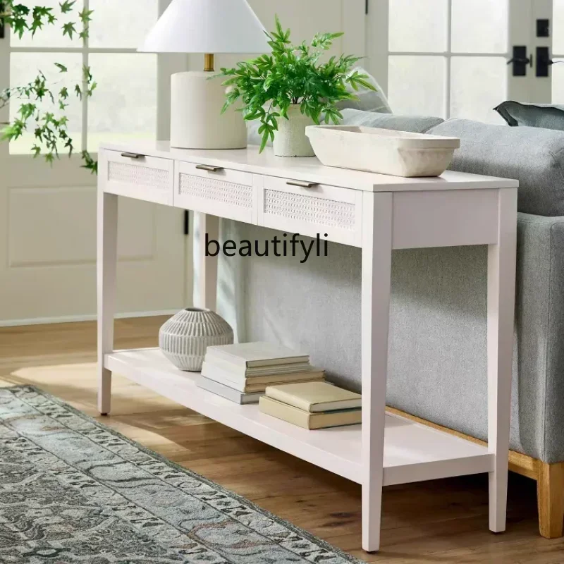 NQ52 Great discounts American black living room end view table solid wood entrance table partition  Nordic side cabinet small ap