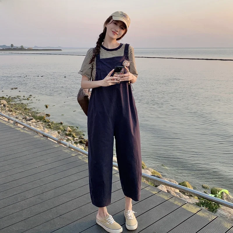 

Anti-Aging Street Style Women's Overalls Loose Fit Casual Workwear Straight Leg Trousers High Waist Commute Fashion