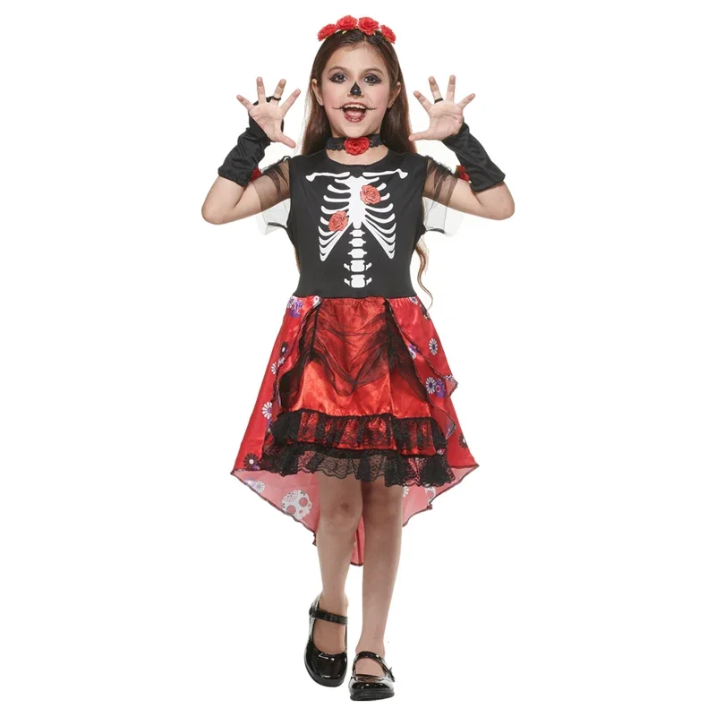 Deluxe the Dead Skeleton Cosplay Costume Mexican Boys Girls Halloween Carnival Easter Purim Fancy Dress