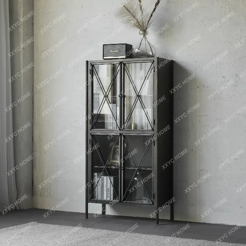 XXhot Retro industrial style dining side cabinet old porch cabinet living room metal decorative cabinet Nordic light luxury