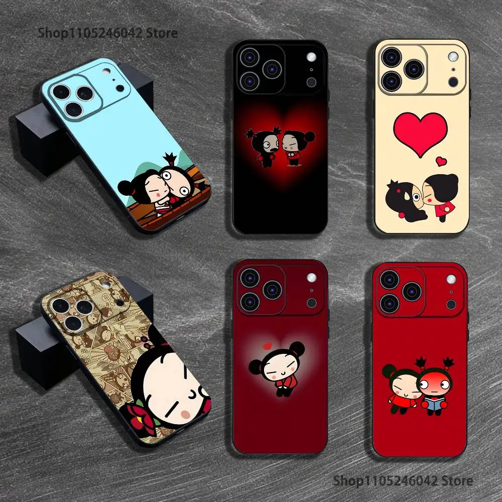 

Pucca Cute Love Black Soft Cover Phone Case For iPhone 17,16,15,14,13,12,11,Pro,XS,Max,XR,Plus,E,SE4,Mini