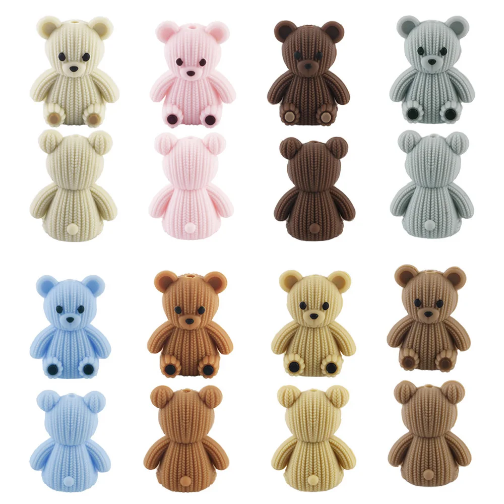 Kovict New 7pcs/Lot 3D Knitted Bear Silicone Beads Multicolor Focal Beads DIY Keychain Bracelet Chain Jewelry Making Accessories