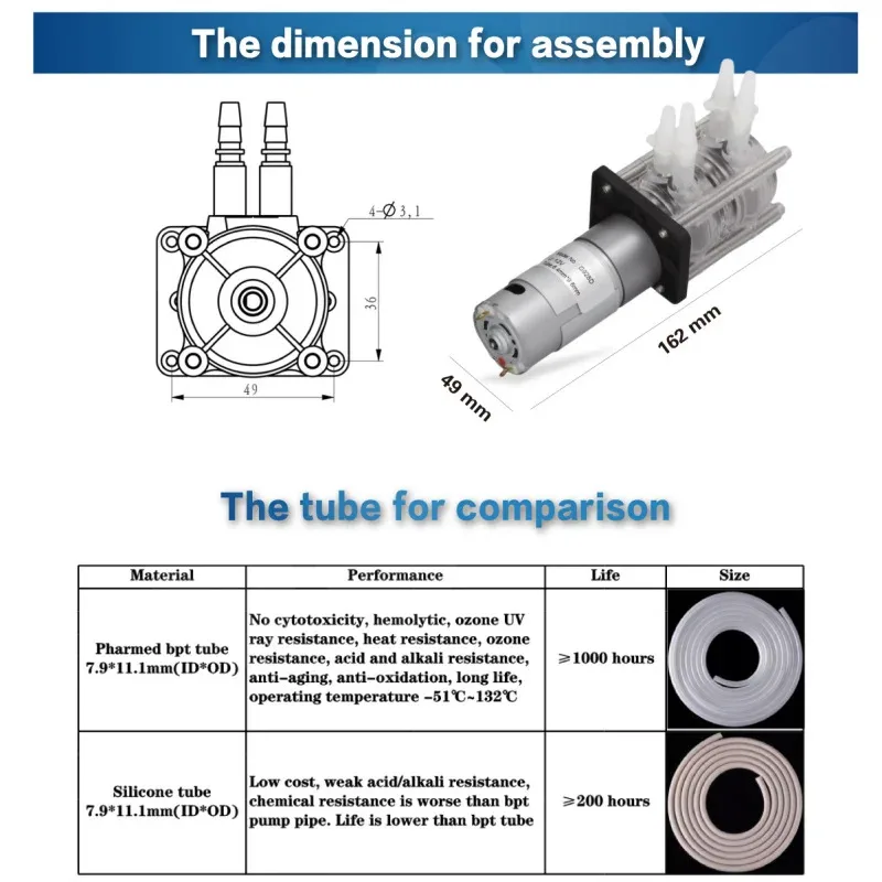Peristaltic Pump, Water Pump, Dosing Pump, Dual Pump Head, 12V 24V DC, High Flowrate For Aquarium Lab Analytical